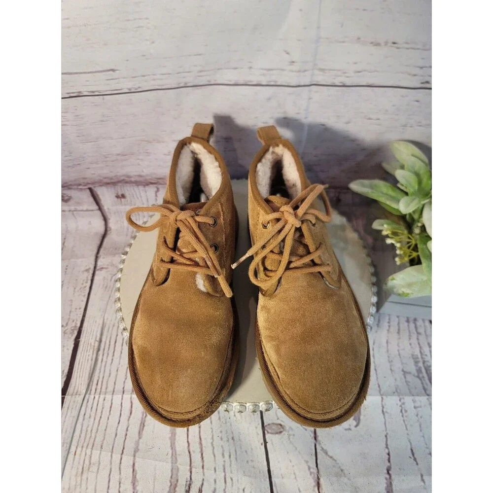 UGG Women's Neumel Tan Suede Lace-Up Shearling Chukka Boots 1094269 Size 6
